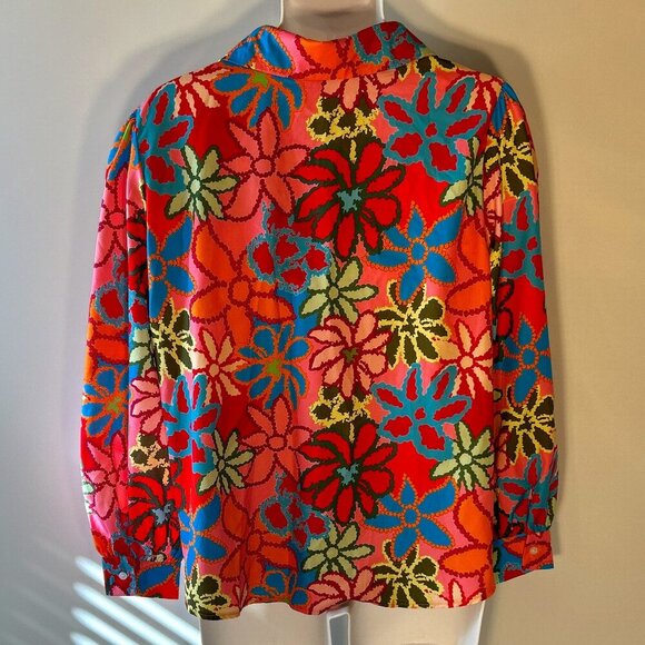 Shein SZ1X Silky Abstract Multi Color Button Front Shirt Artsy Modern Maximalism - Picture 5 of 8